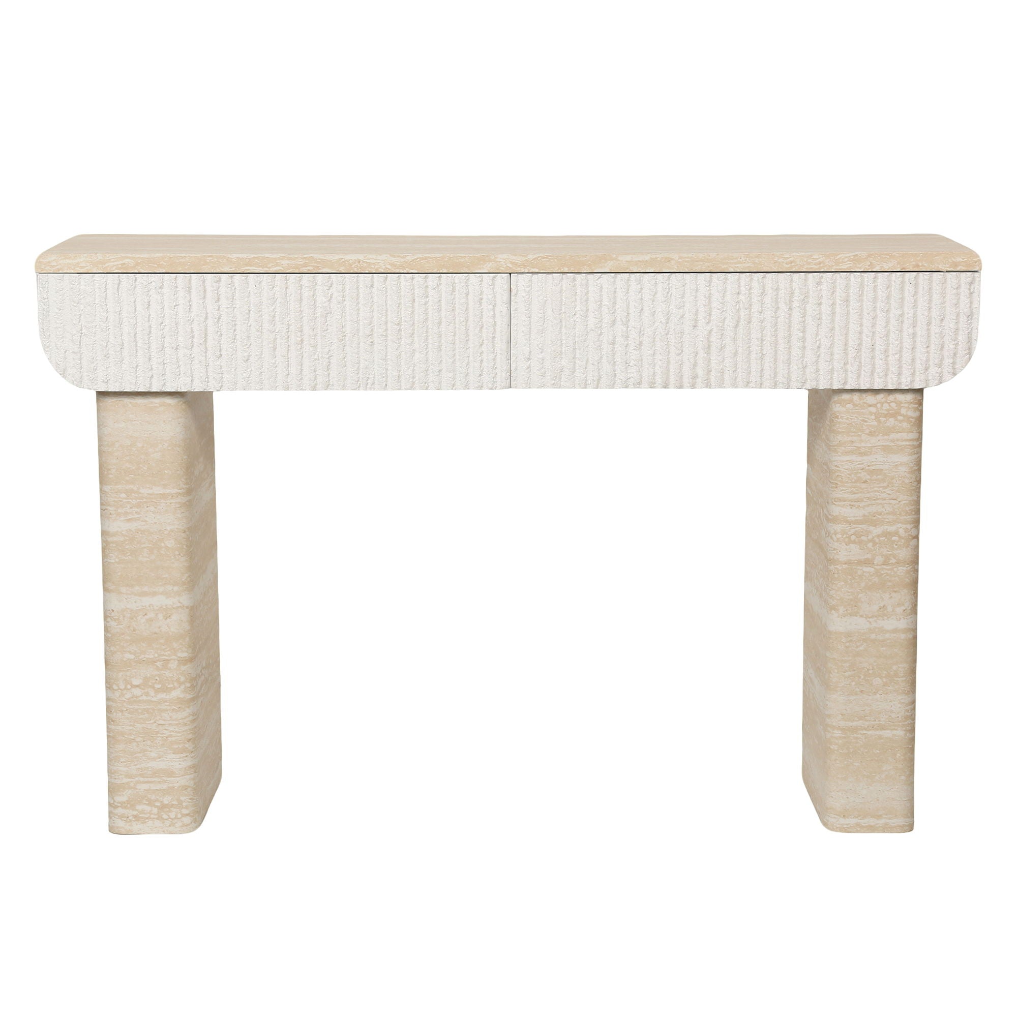 Entryway Table With 2 Hidden Handle Drawers For Entrance - Beige / Yellow