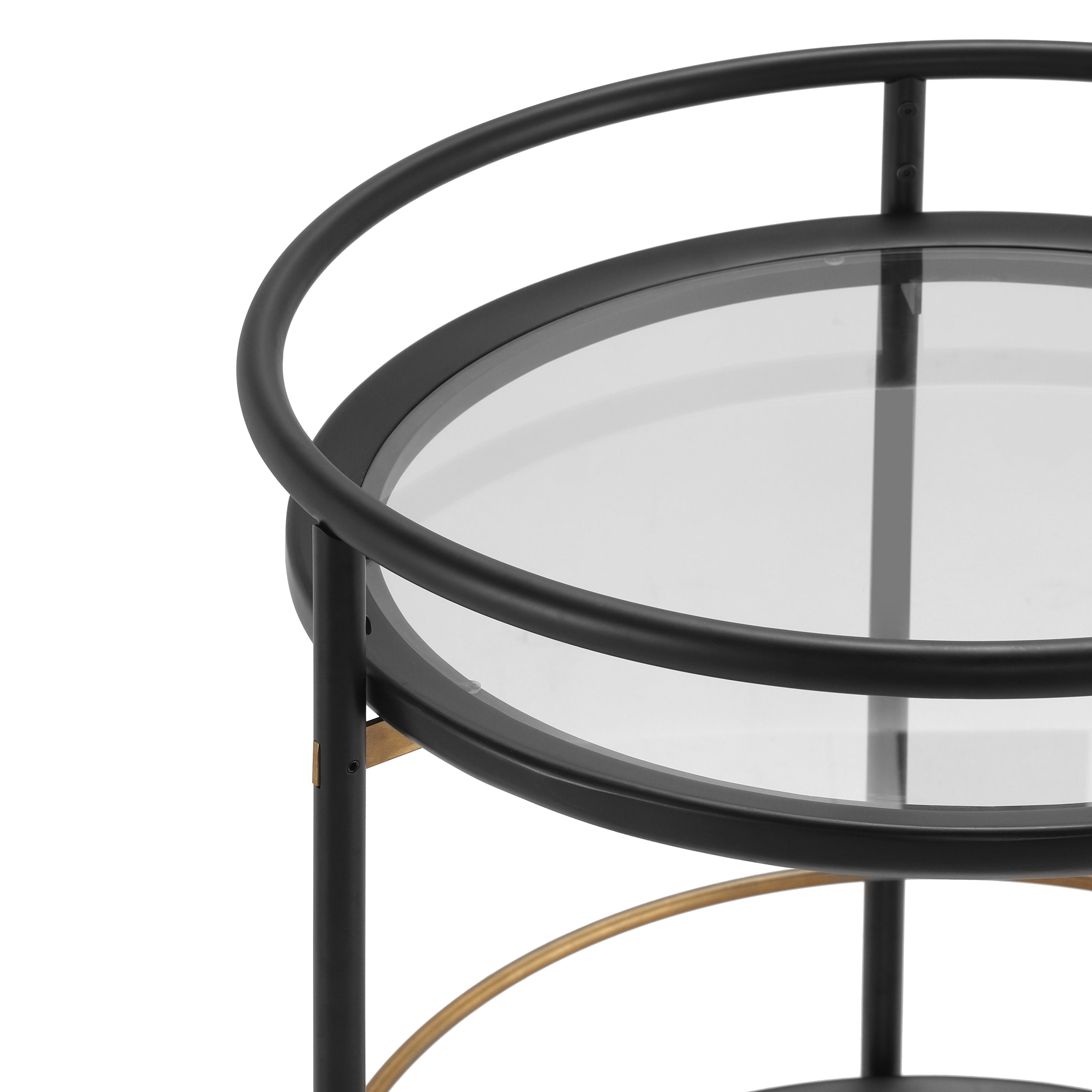 Modern Round Bar Cart with Tempered Glass Shelves
