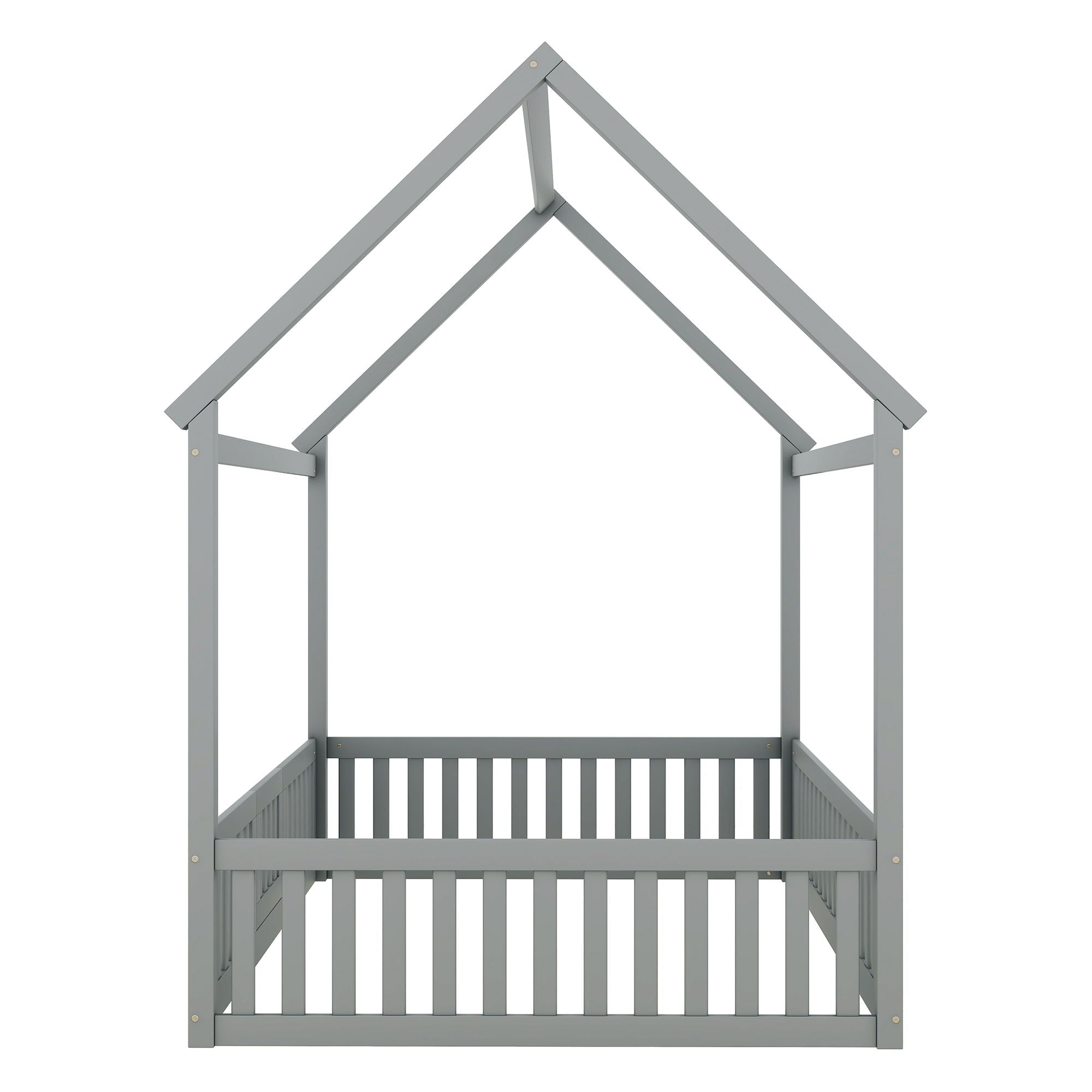 Wood House Bed With Fence And Door