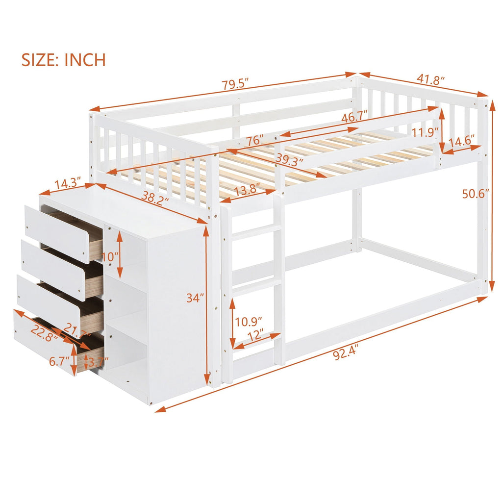 Bunk Bed With 4 Drawers and 3 Shelves