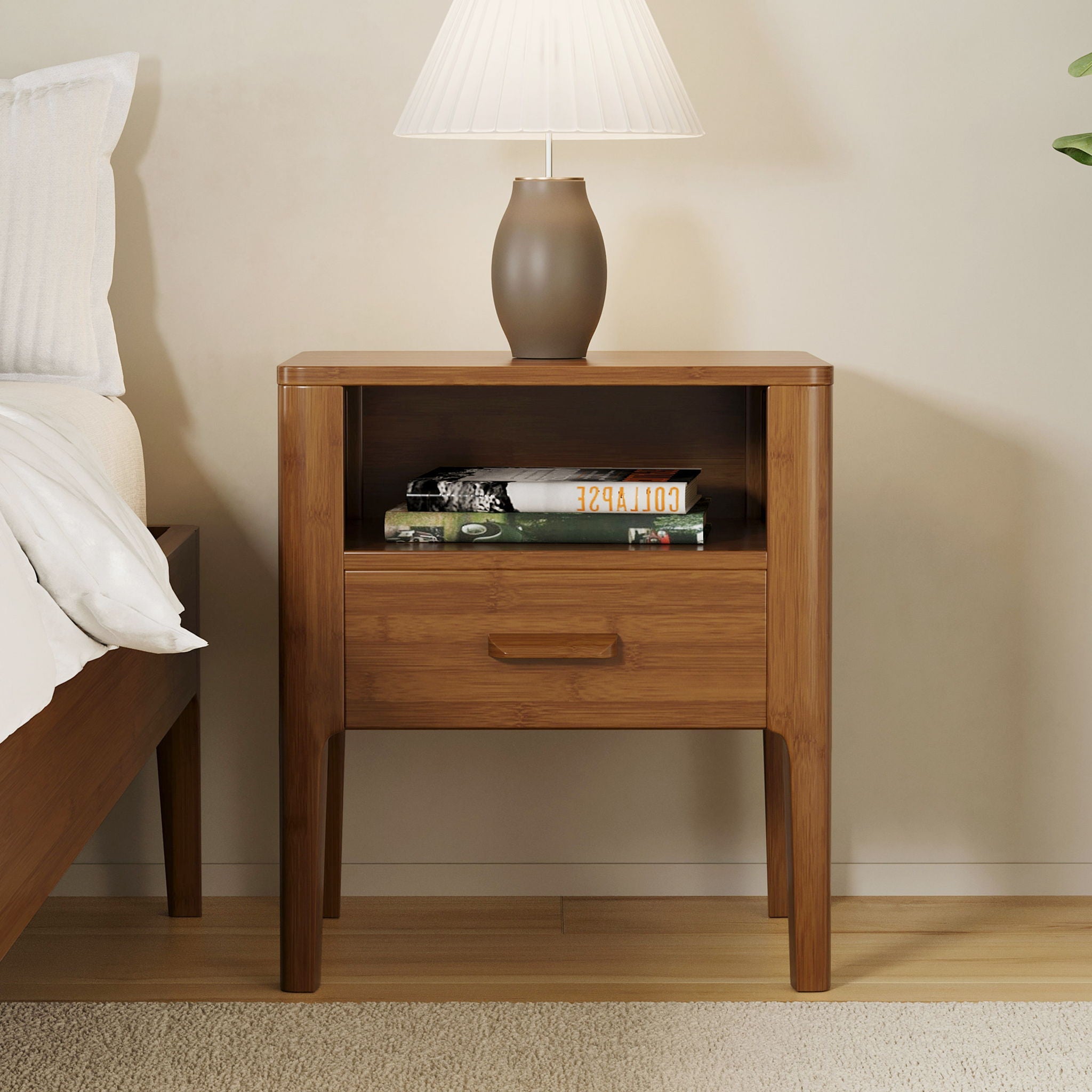 Nightstand With Drawer And Open Shelf - Brown