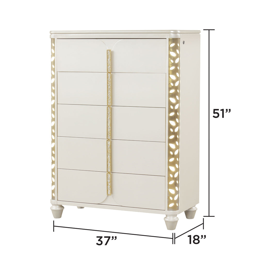 Cinderella - Chest With LED Accents And 5 Storage Drawers - Beige