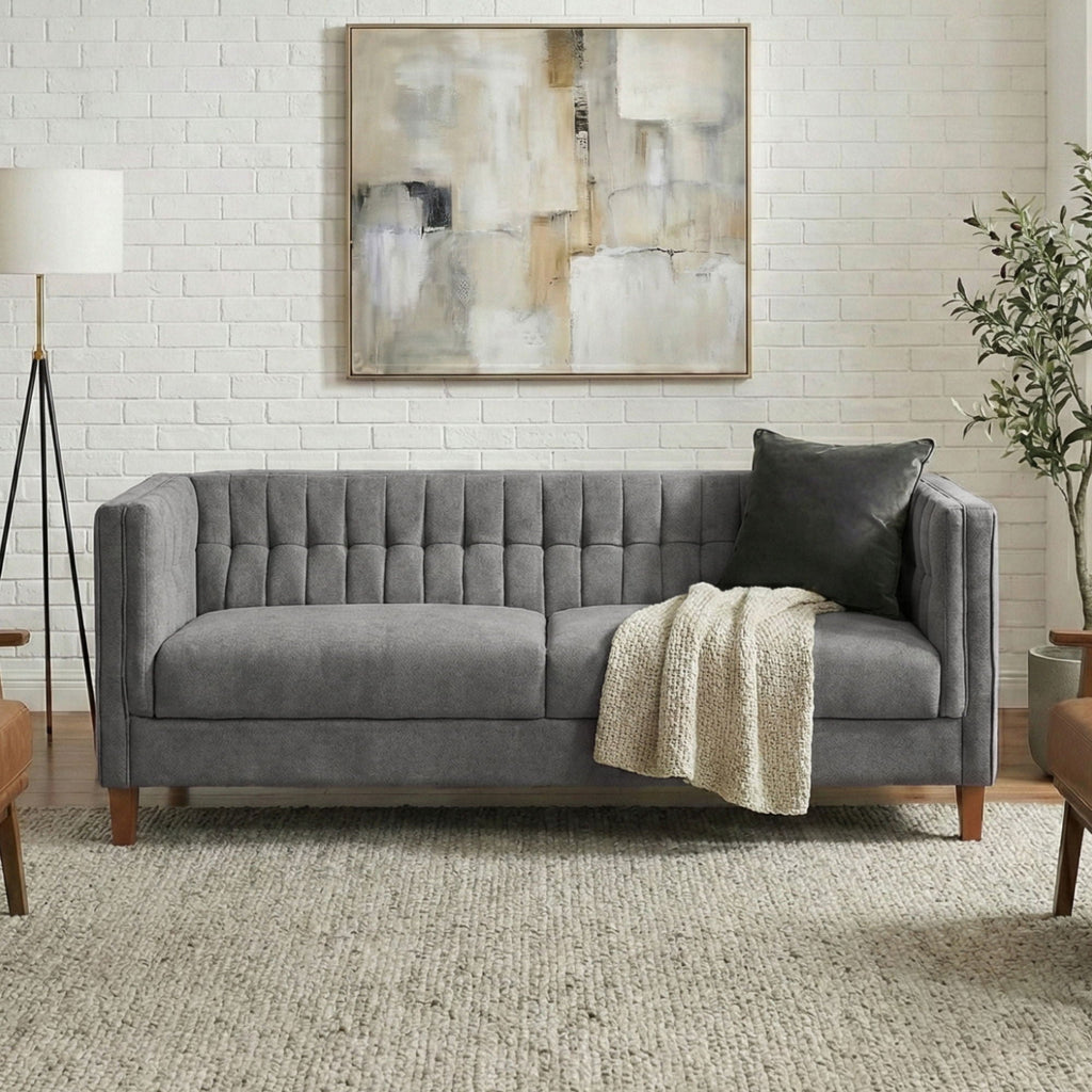 Modern 3 Seater Sofa Upholstered Couch with Curved Armrests