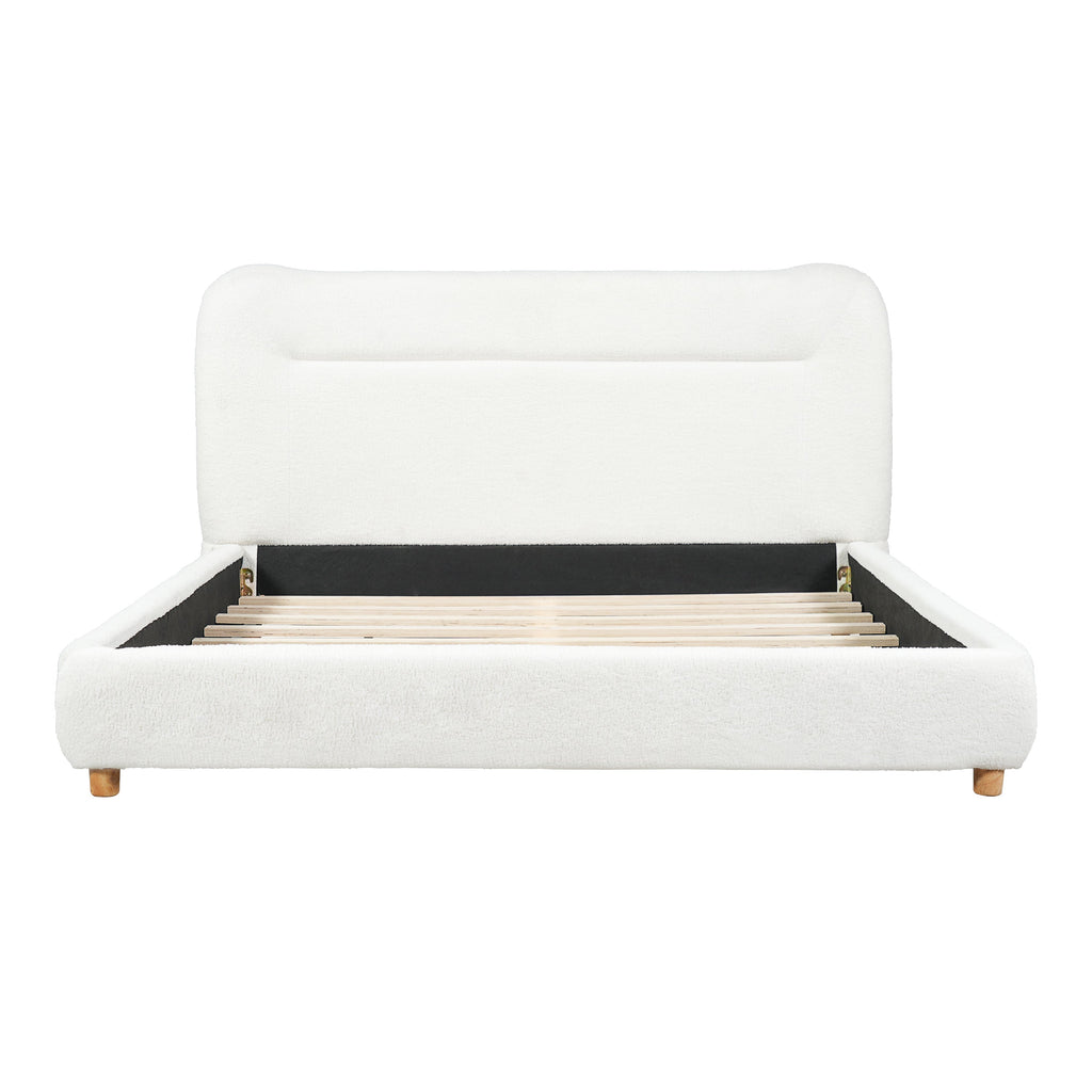 Minimalist Curved Headboard Teddy Bear Plush Bed, Queen