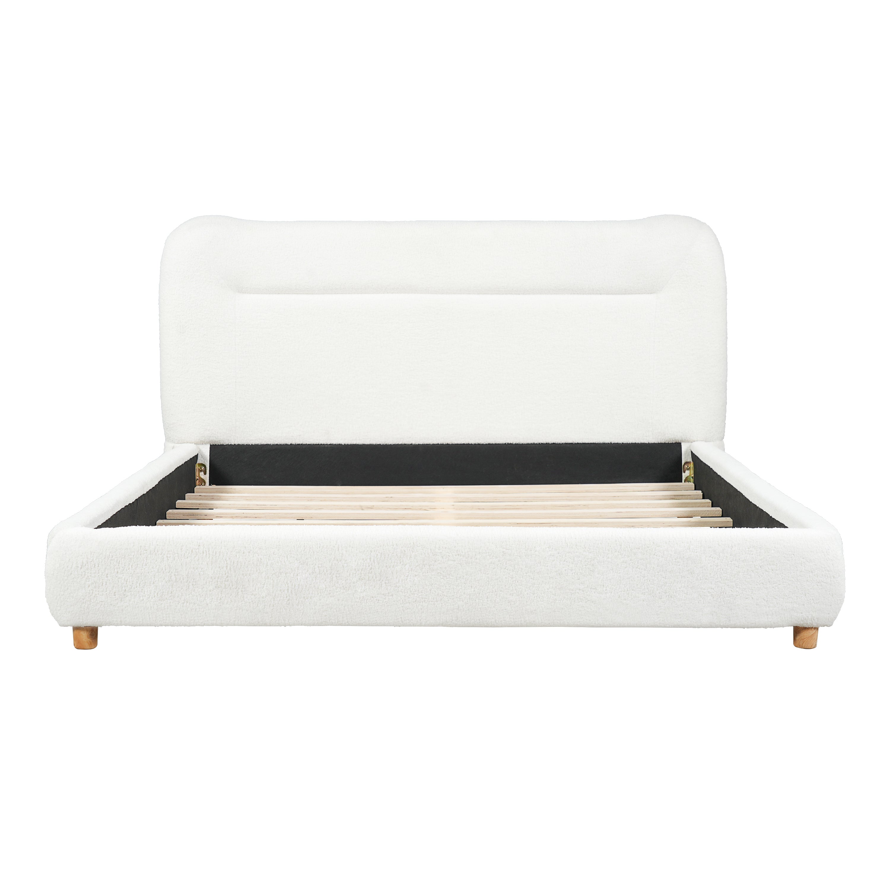 Minimalist Curved Headboard Teddy Bear Plush Bed, Queen