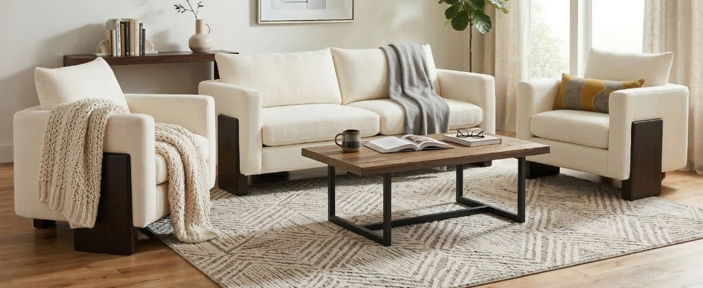Cozy Sofa Set Oversized Comfy Cloud Sofa with Rubberwood Legs