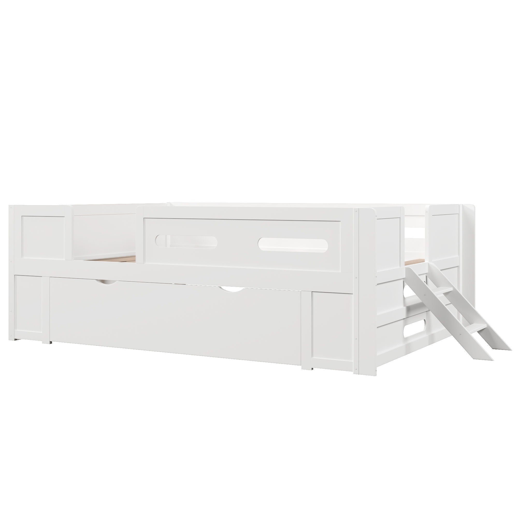 Platform Bed With Guardrail And Drawer