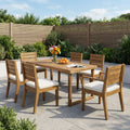 Outdoor 7 Piece Dining Set With Cushions - Sandblasted Natural / Beige