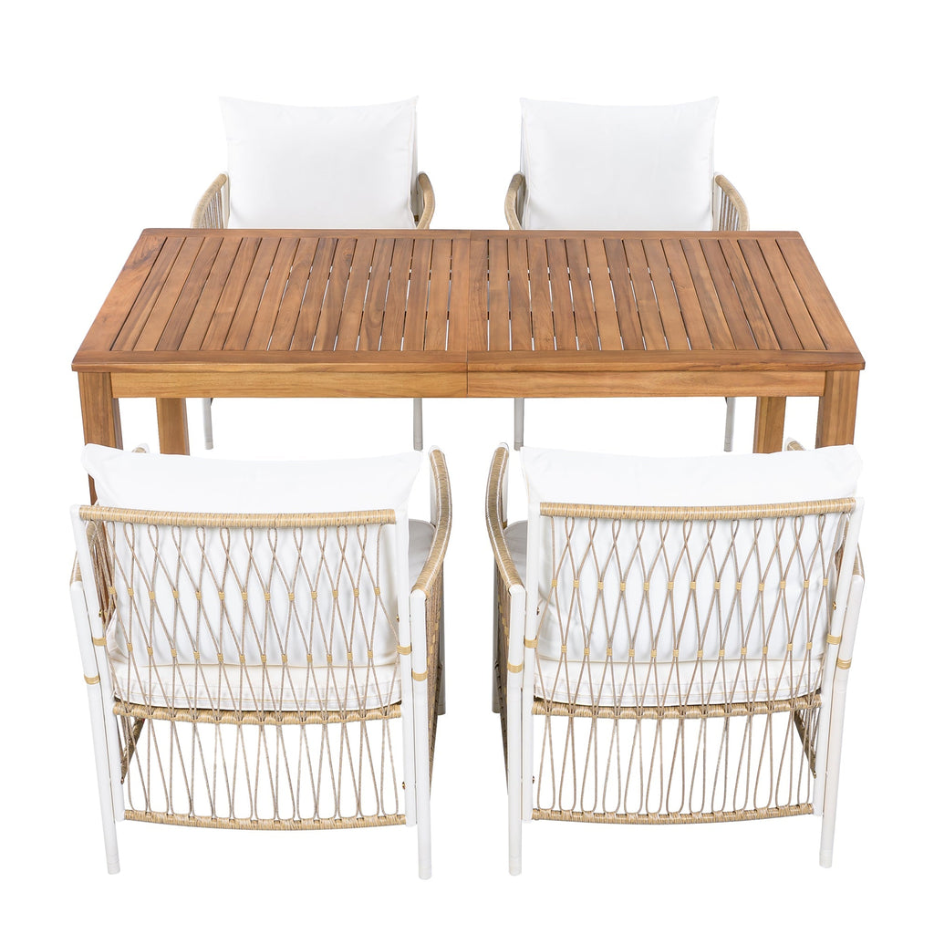 TOPMAX Patio 5pcs Wooden Dining Table Set