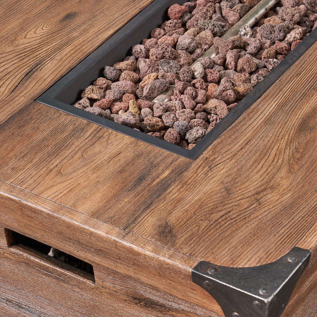 Outdoor Patio Rectangle Gas Burning Fire Pit - Wood Pattern