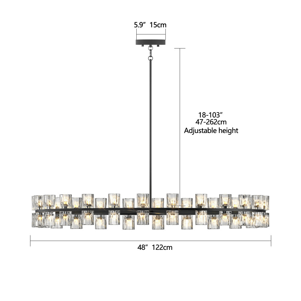 Luxury Crystal Chandelier | Double-Ring LED Ceiling Light for Living Room & Dining Room — Black or Gold, Round or Rectangular