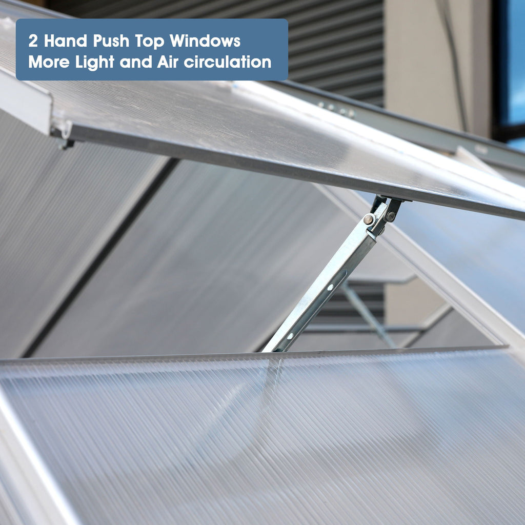 Walk-In Polycarbonate house & Roof Vent, Sliding Doors, Aluminum Hobby Hot House For Outdoor