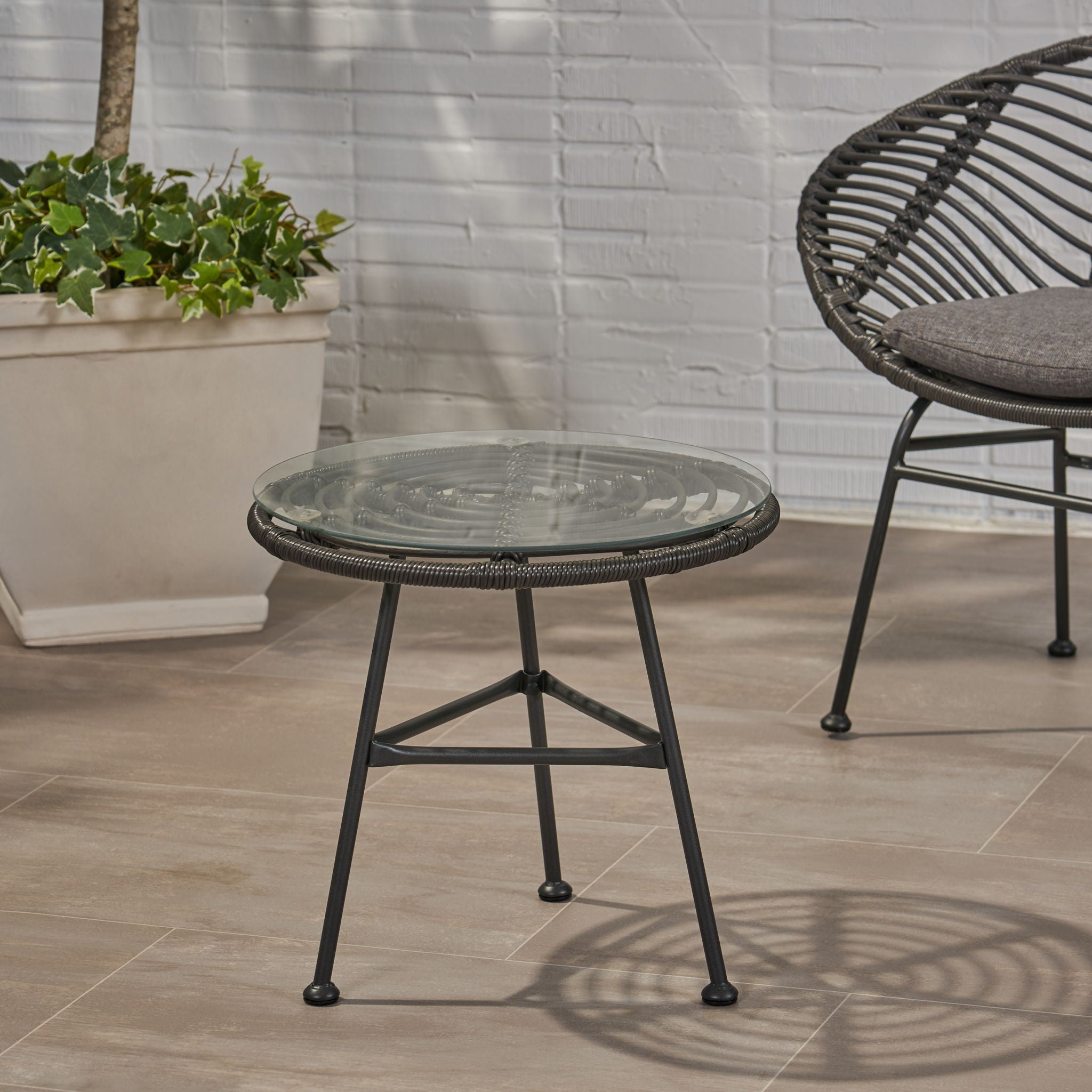 Petrichor Outdoor Side Table with Tempered Glass and Steel Frame