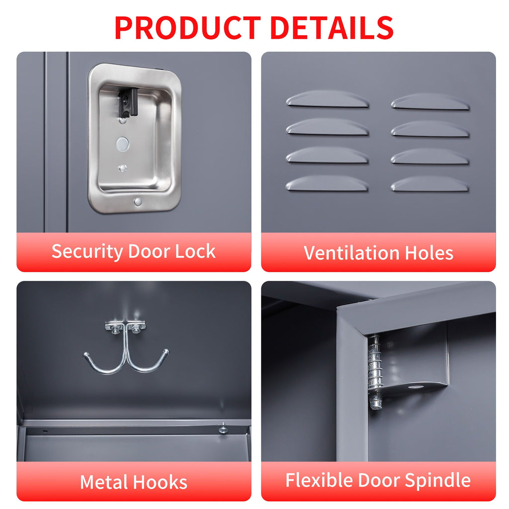 9 Door Lockers With Lock For Storage In Office, School, Gym, And Bedroom - Gray