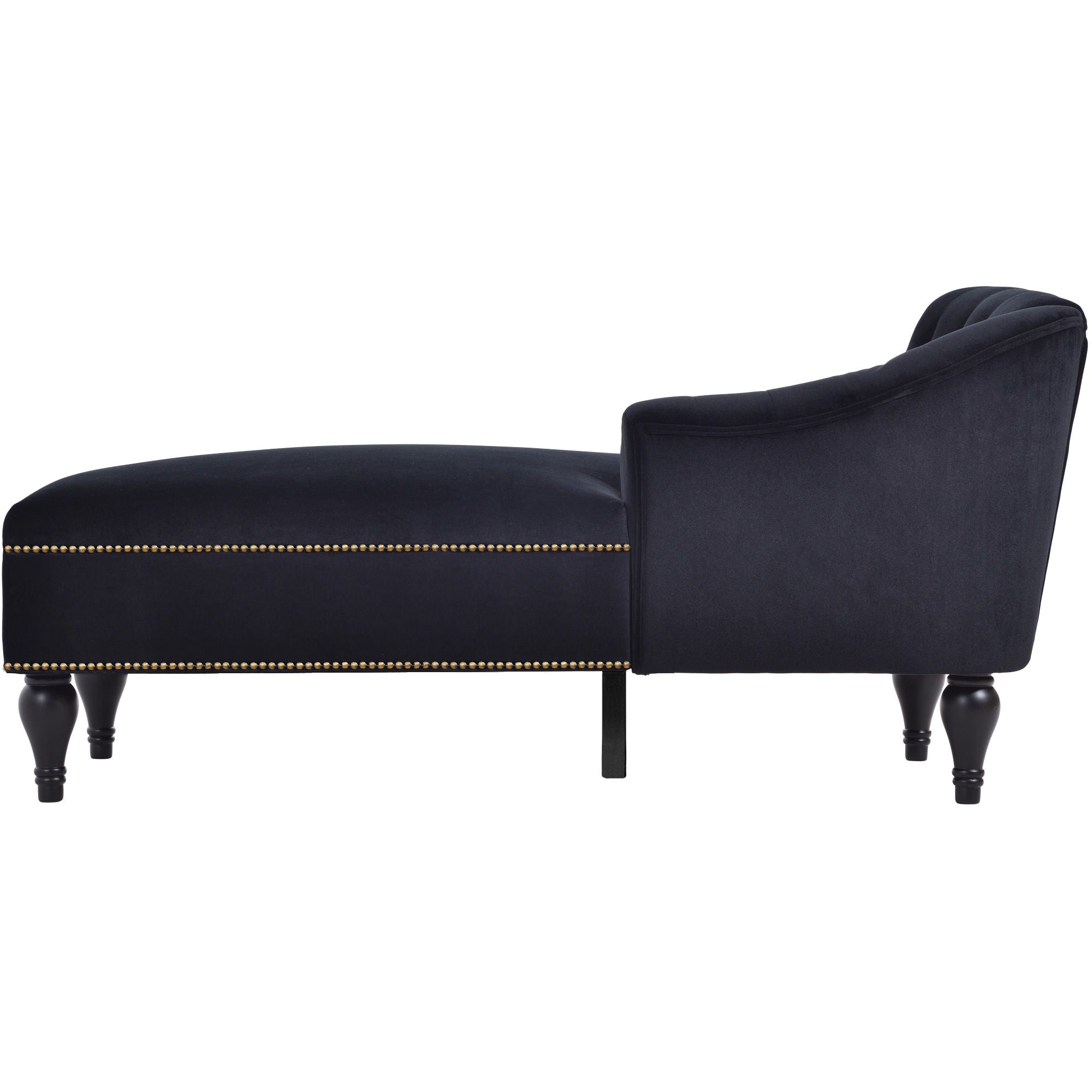 Velvet Chaise Lounge, Button Tufted Right Arm Facing Lounge Chair With Nailhead Trim For Living Room - Black