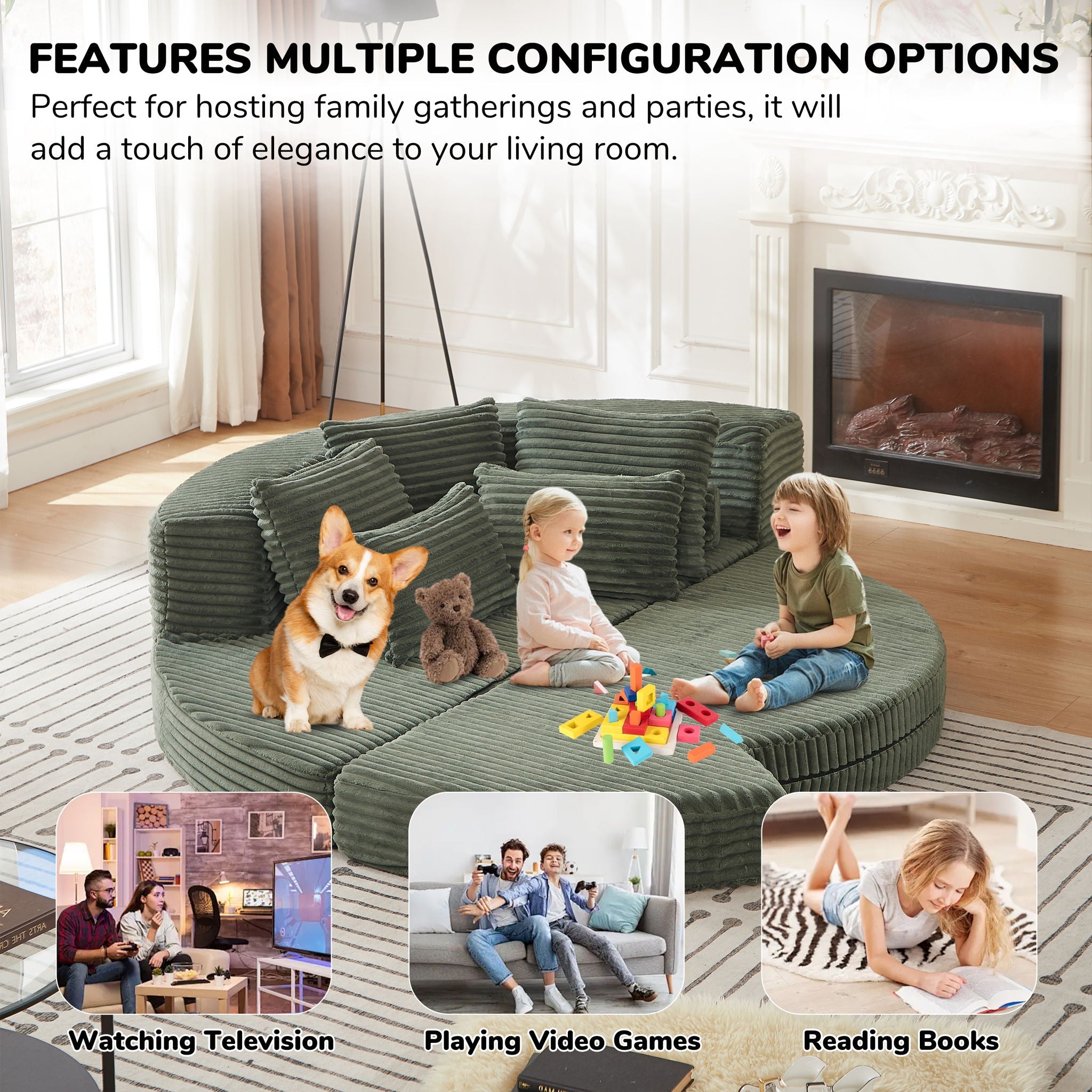 Semi Circular 2 In 1 Sofa Bed With Neck Pillow And Throw Pillows