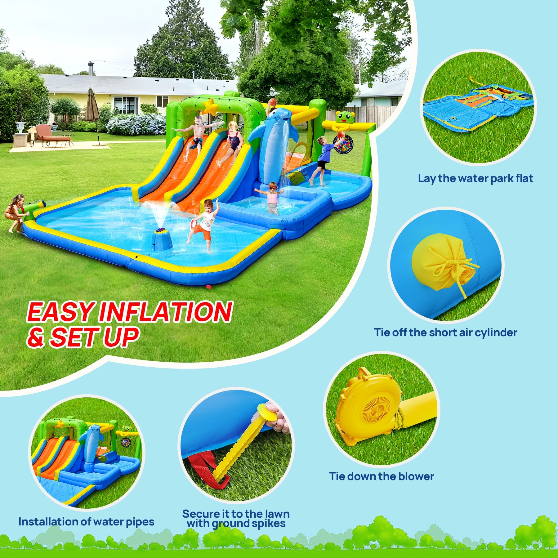 9-in-1 Inflatable Bounce House with Water Features for Kids