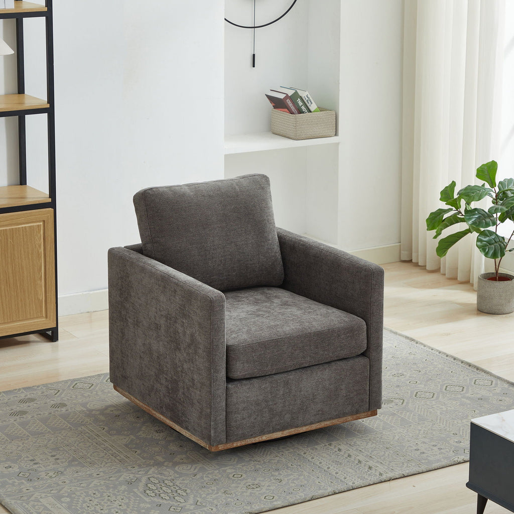 Modern Square Upholstered Swivel Accent Chair with Metal Base