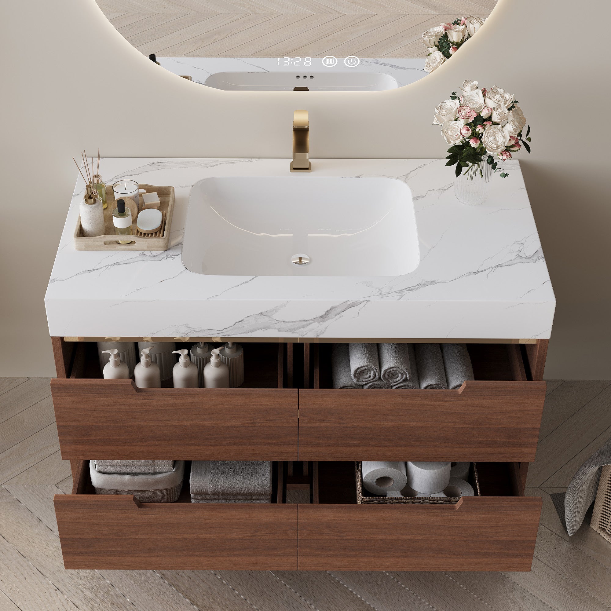 35.4" Farmhouse Free-standing Sintered Stone Bathroom Vanity with Undermount Sink