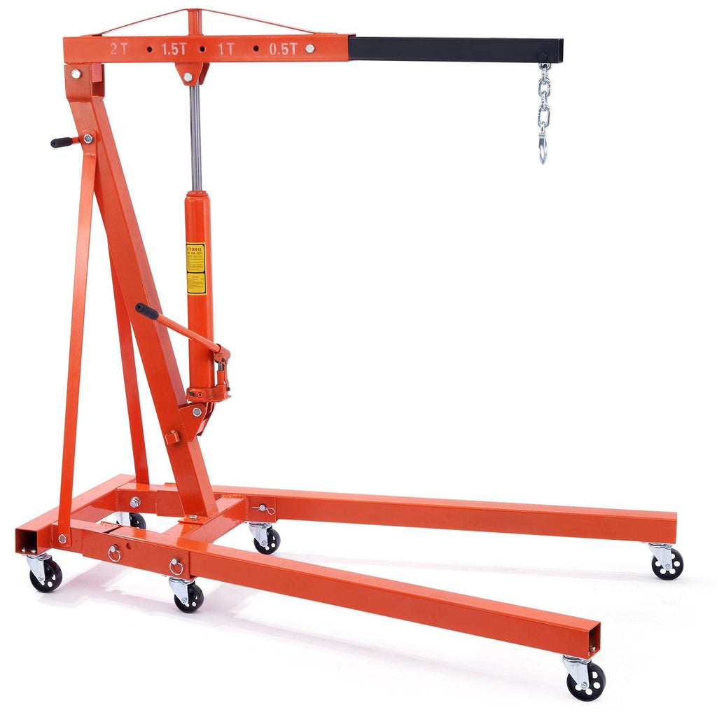 Hydraulic Engine Hoist With Lever, 2 Ton Capacity, Foldable Design For Auto Repair - Orange