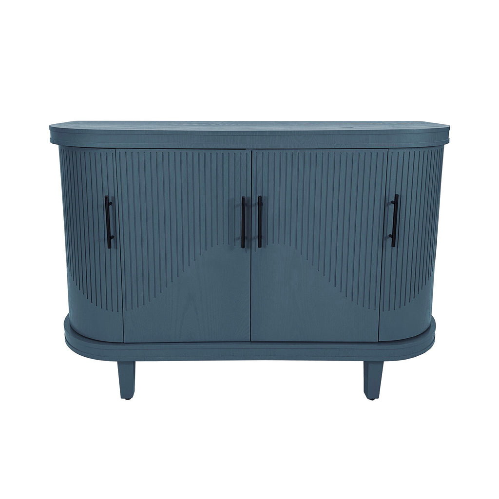 Curved Sideboard Wooden Console Table With 4 Doors And Adjustable Shelves For Living Room - Blue