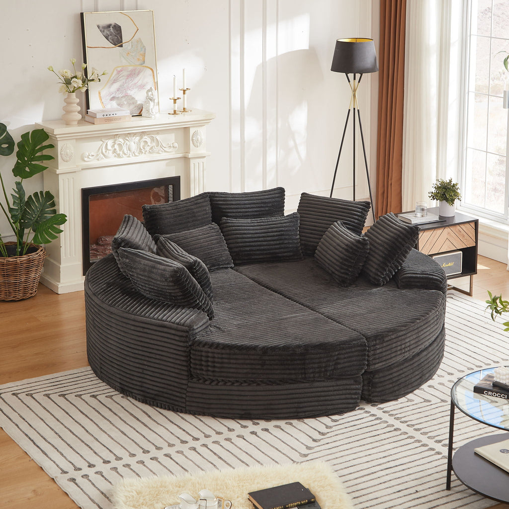 Round Oversized Sofa Bed With 5 Throw Pillows