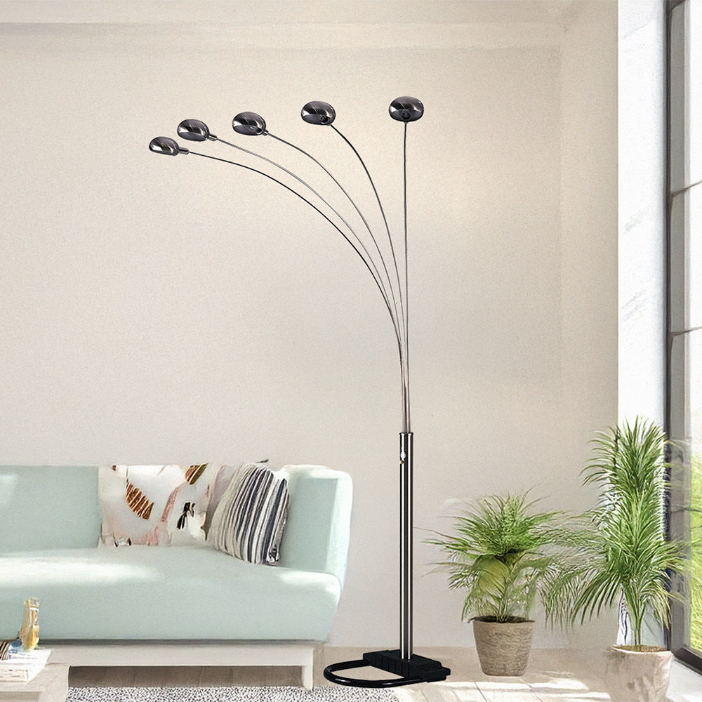 5-Arm Arc Floor Lamp – Adjustable Dome Heads, 3-Way Switch & Tip-Resistant Base | Black, Gold, Nickel & White