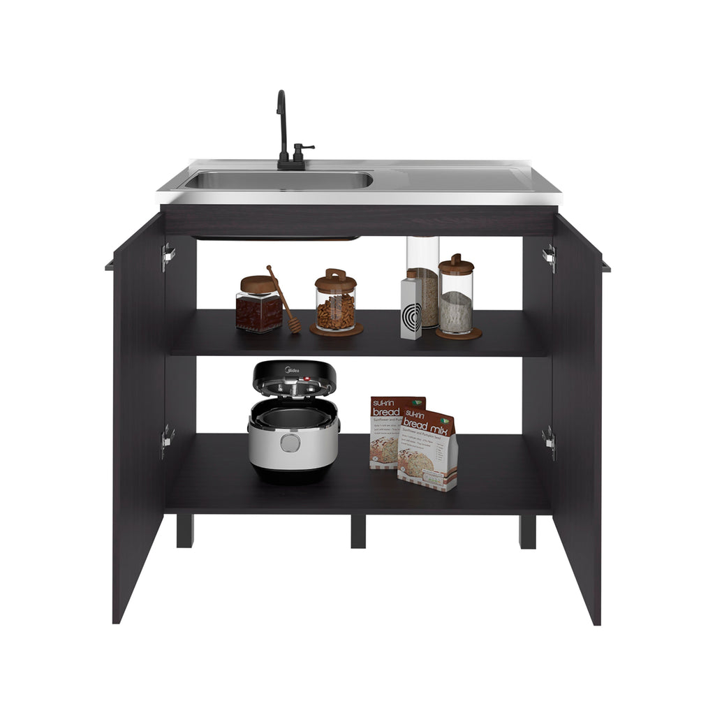 Alatna Freestanding Utility Base Cabinet with Stainless Steel Countertop and Faucet
