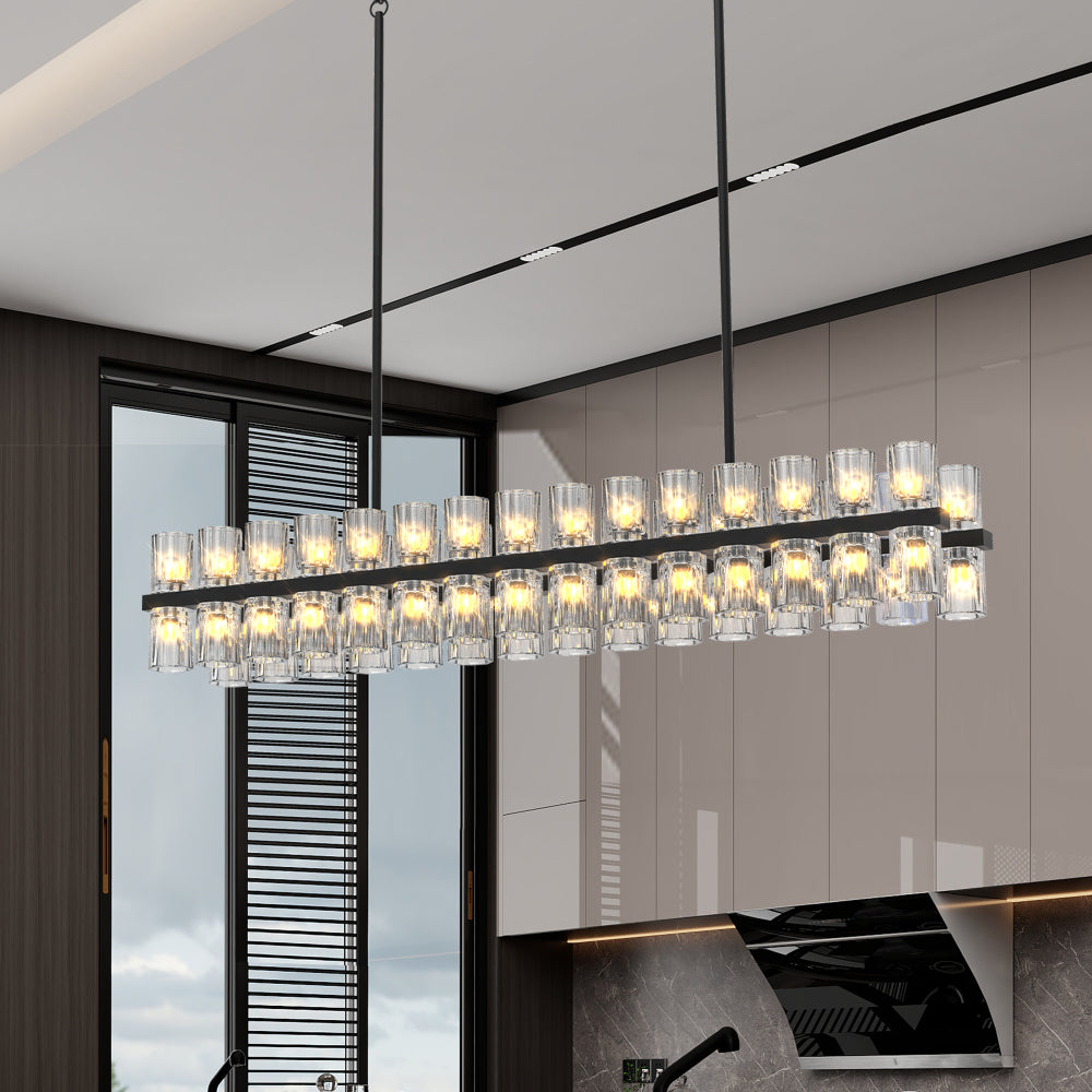 Luxury Crystal Chandelier | Double-Ring LED Ceiling Light for Living Room & Dining Room — Black or Gold, Round or Rectangular