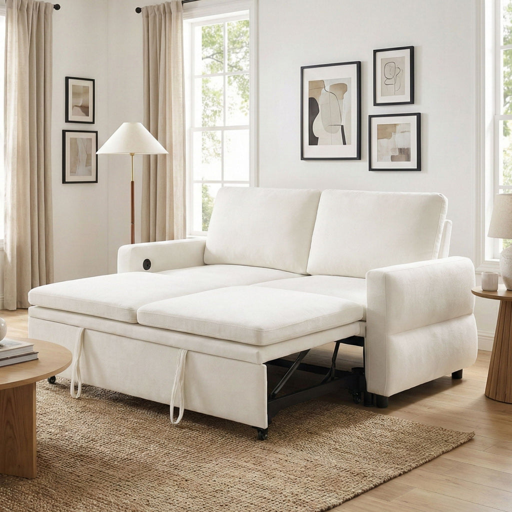 Convertible Sofa Bed Loveseat With Adjustable Backrest And USB Ports