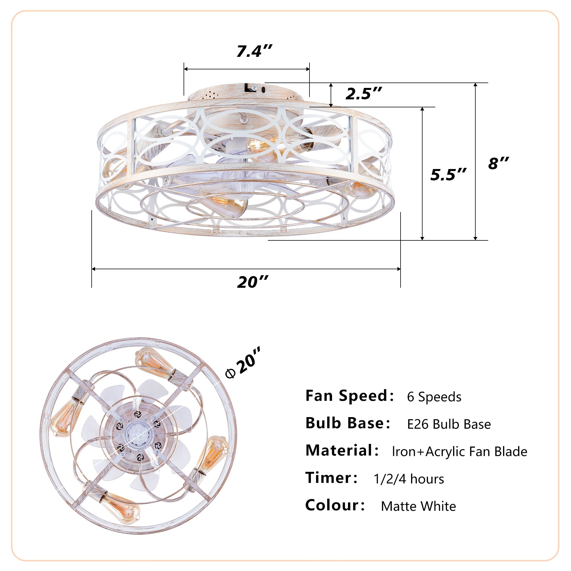 20" Caged Ceiling Fan with Lights and Remote Control
