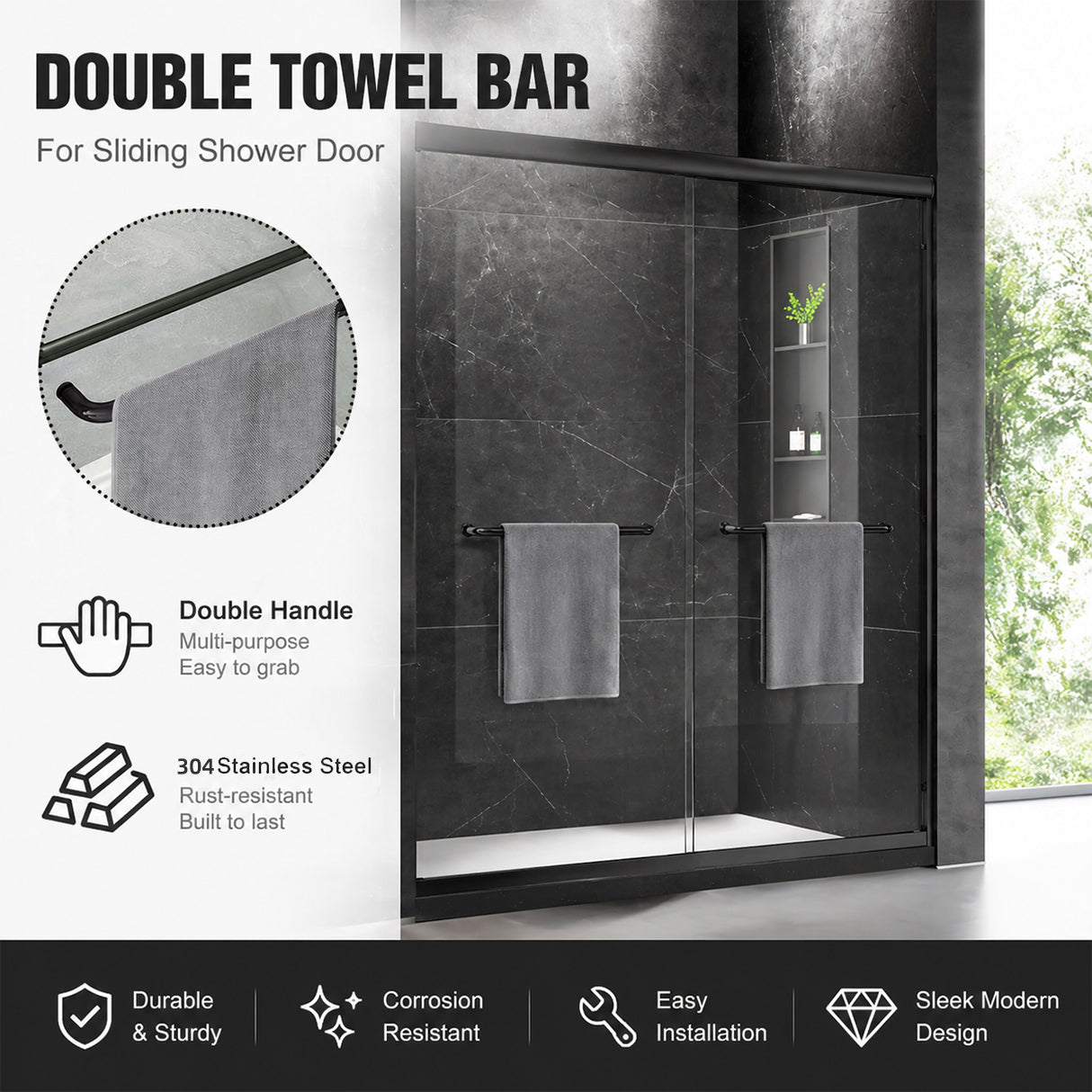 60" W x 74" H Door Sliding Frameless Shower Door with 6mm Tempered Glass LYM-02 Mat