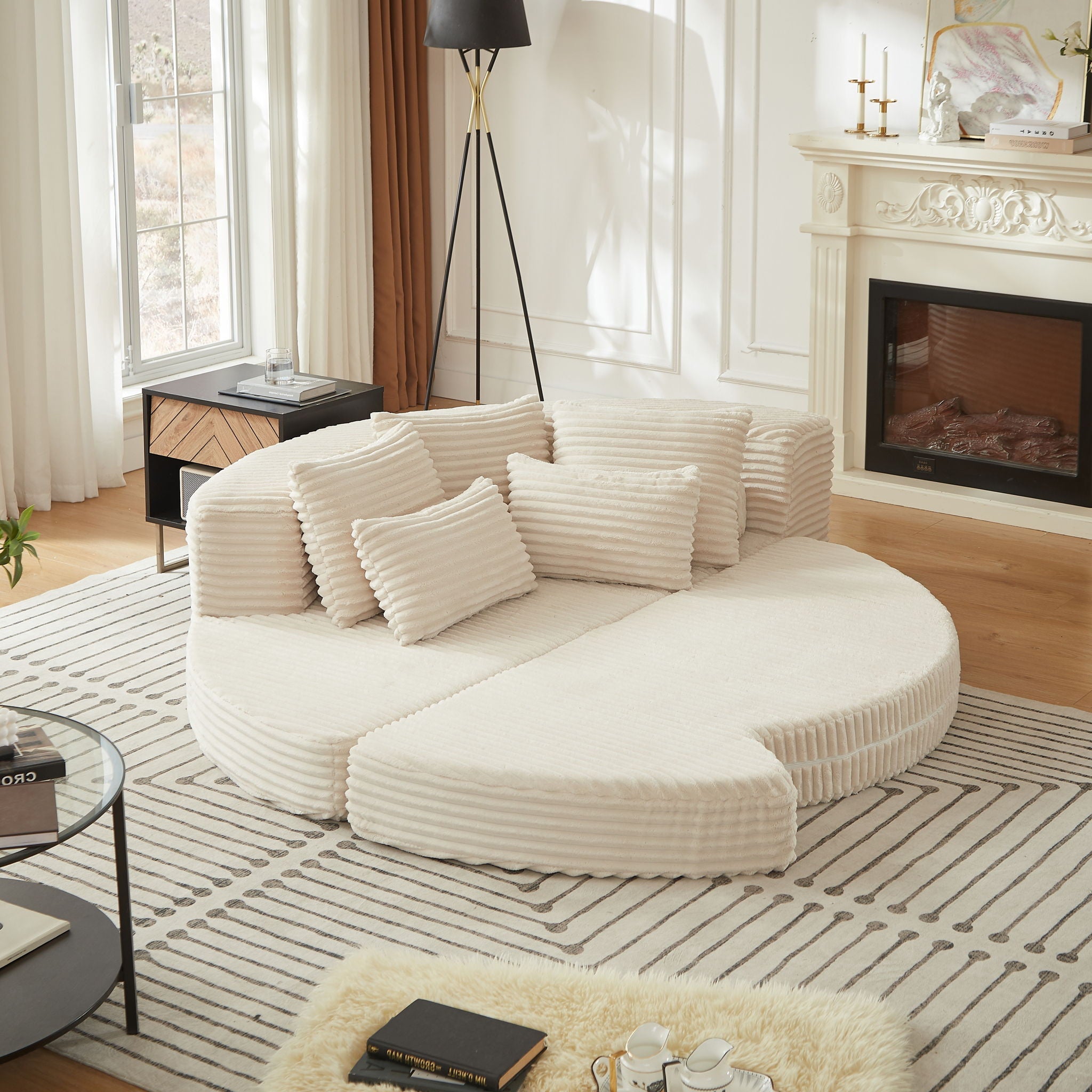 Semi Circular 2 In 1 Sofa Bed With Neck Pillow And Throw Pillows