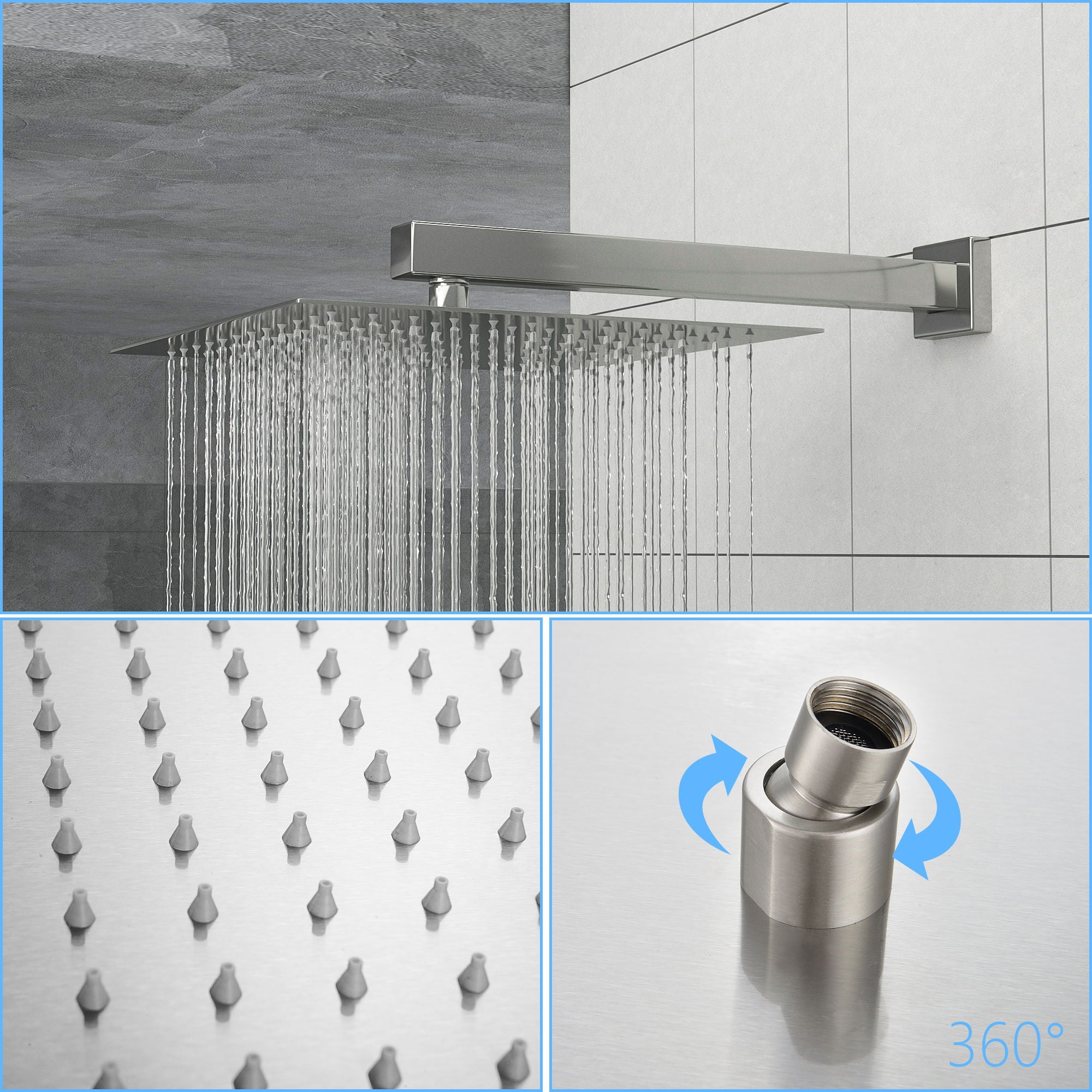 Dual Shower Head System With 12" Wall Mounted Square Rain Shower And Rough In Valve