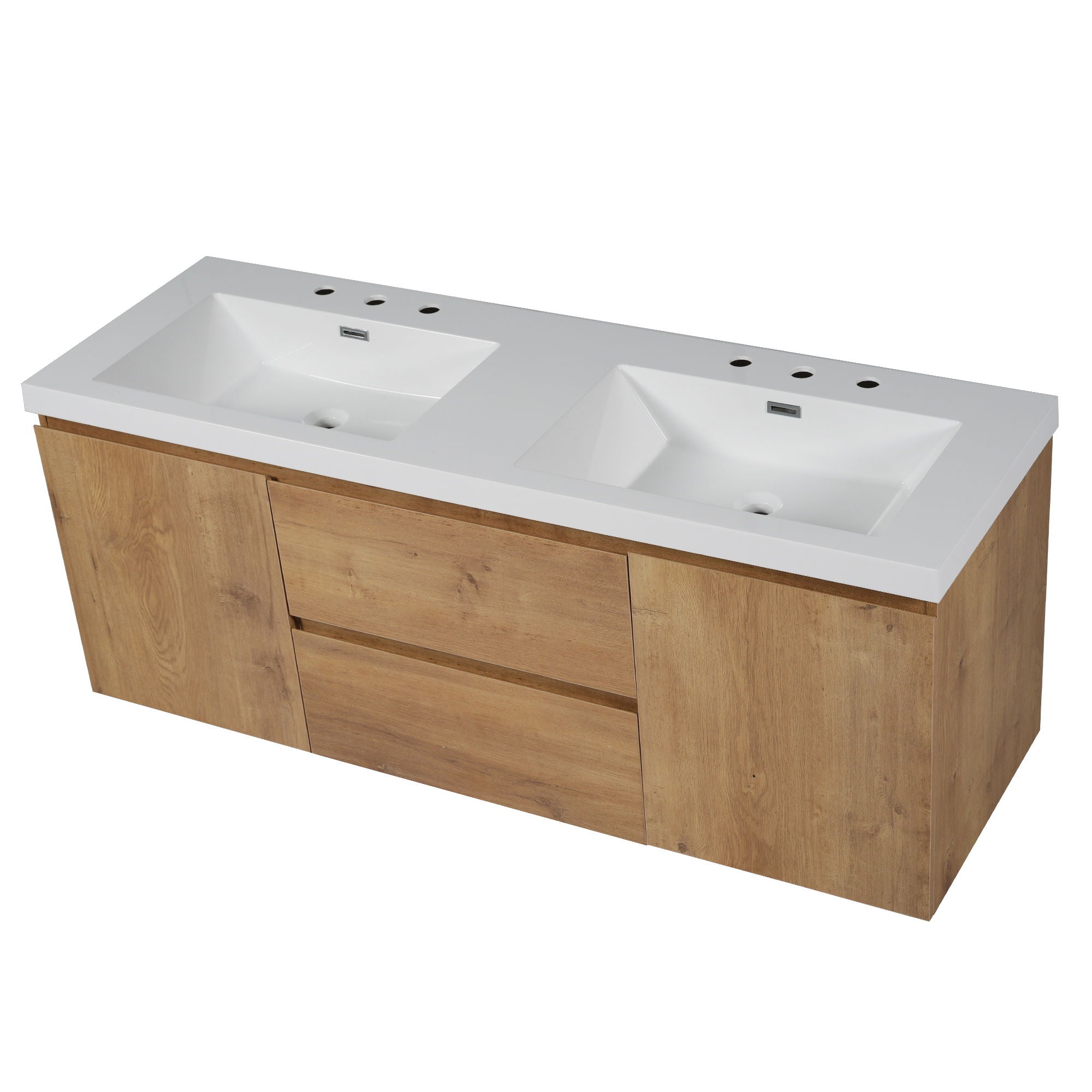 Double Sink Bathroom Vanity, Cabinet & Soft Close Doors, Divided Drawers, Wall Mounted Storage - Wood