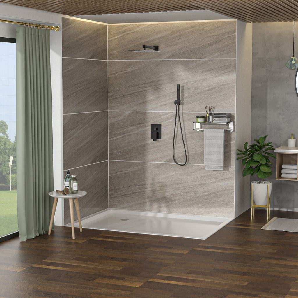 Dual Shower Head System With 12" Wall Mounted Square Rain Shower And Rough In Valve