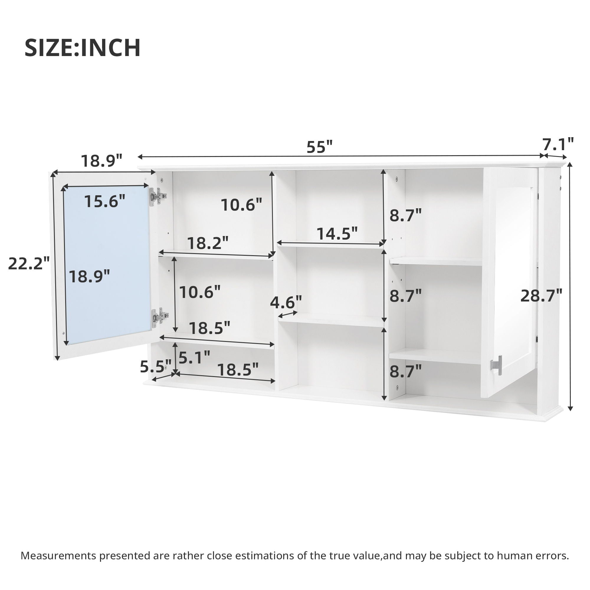Wall Mount Mirror Cabinet With Adjustable Shelves - White
