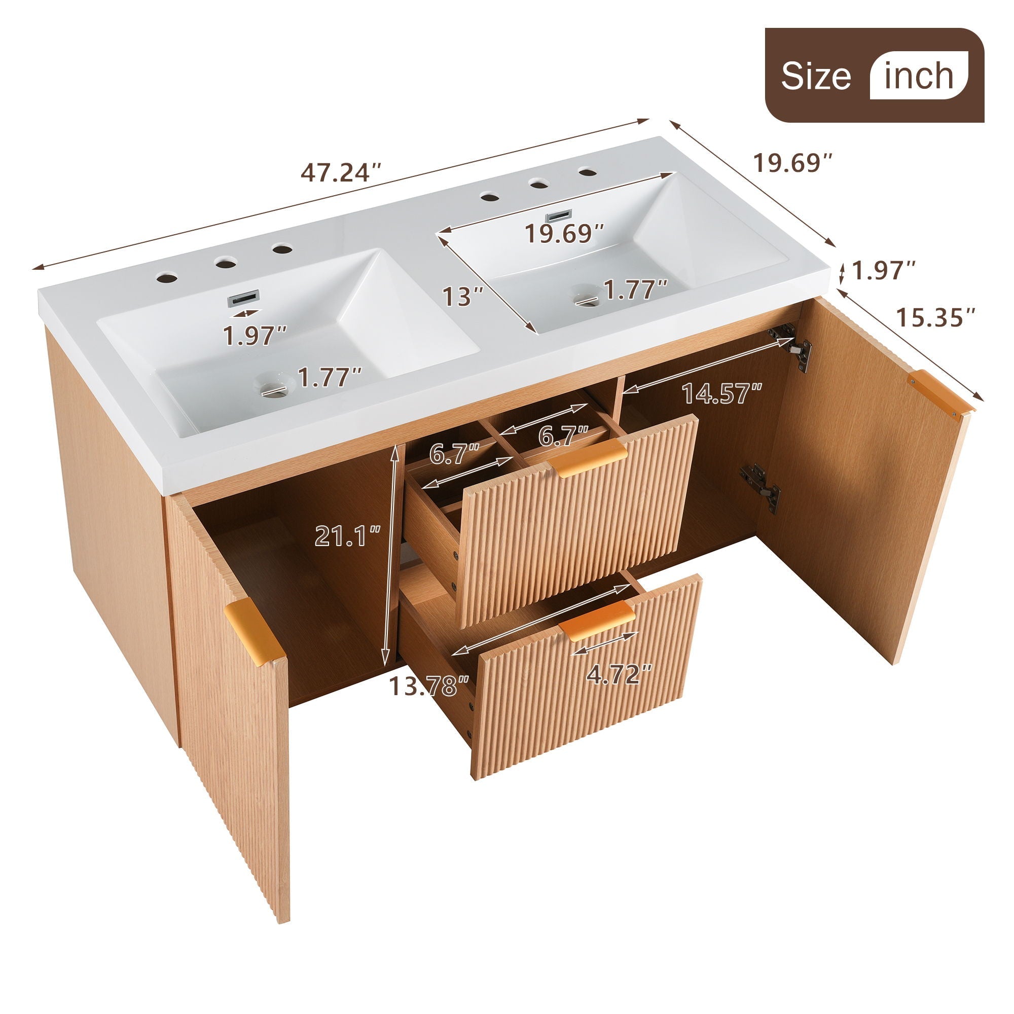 Modern Wall Mounted Bathroom Vanity, Soft Close Doors
