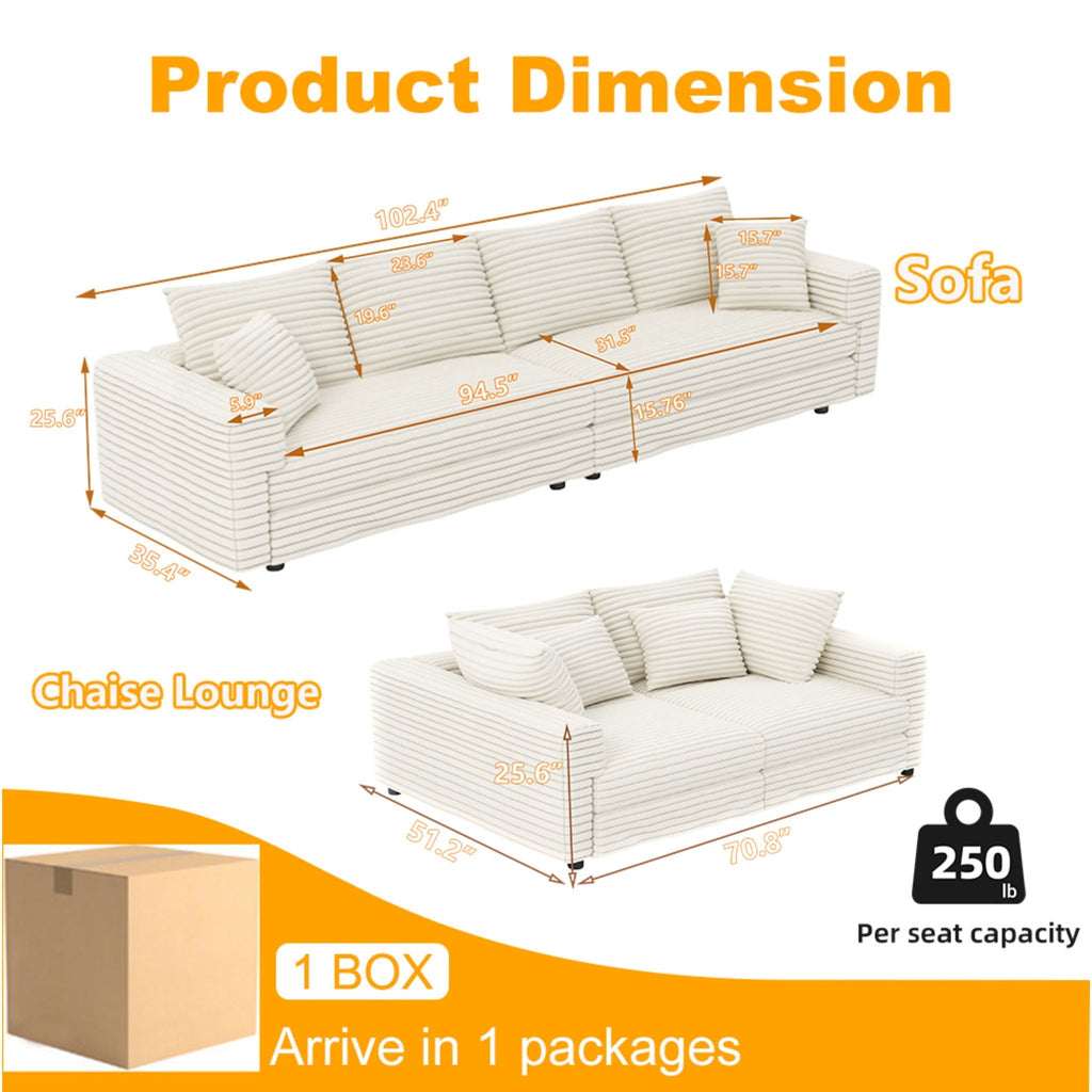4 Seat Modern Comfy Upholstered Sofa Cloud Couch
