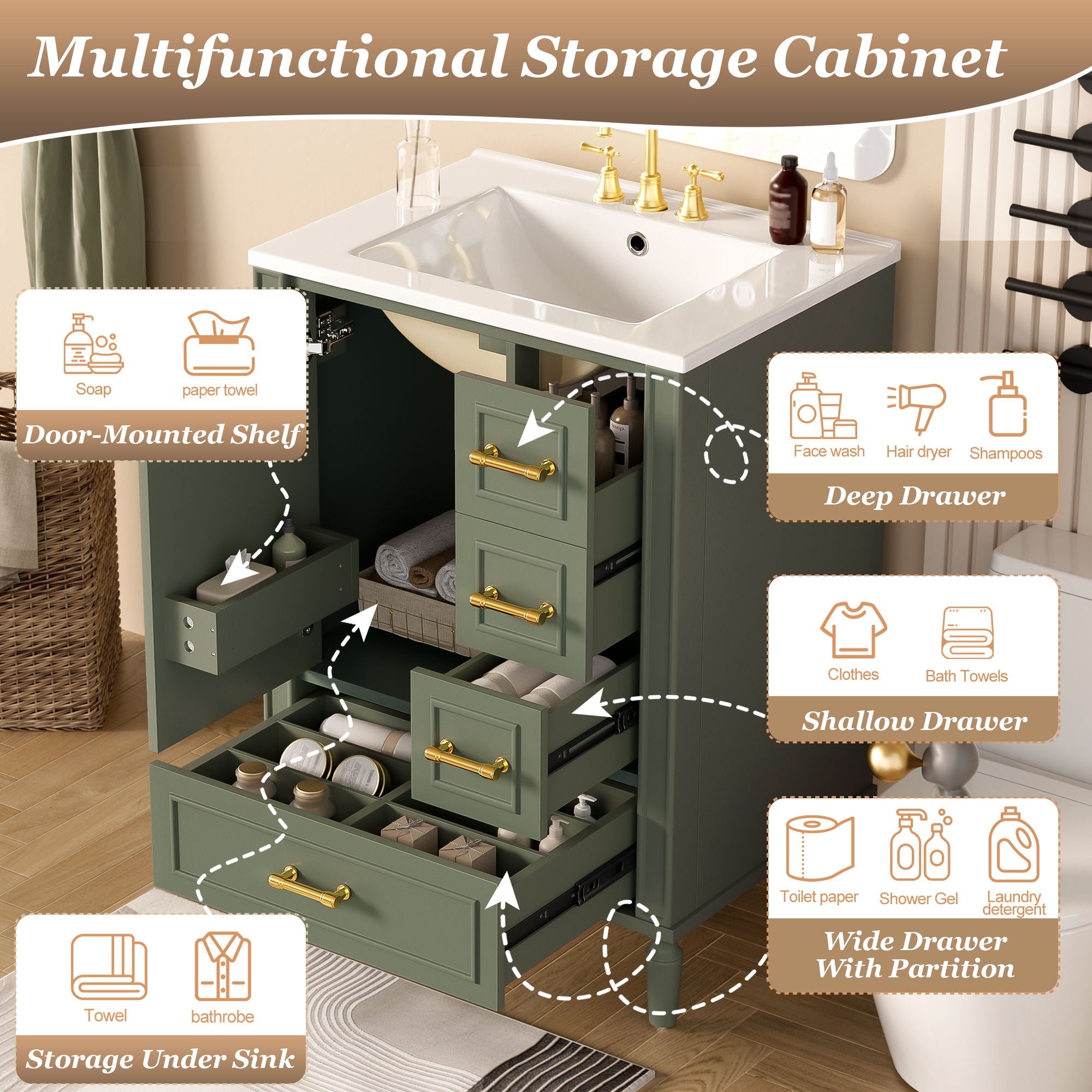 Traditional Bathroom Vanity Set With Soft Close Doors