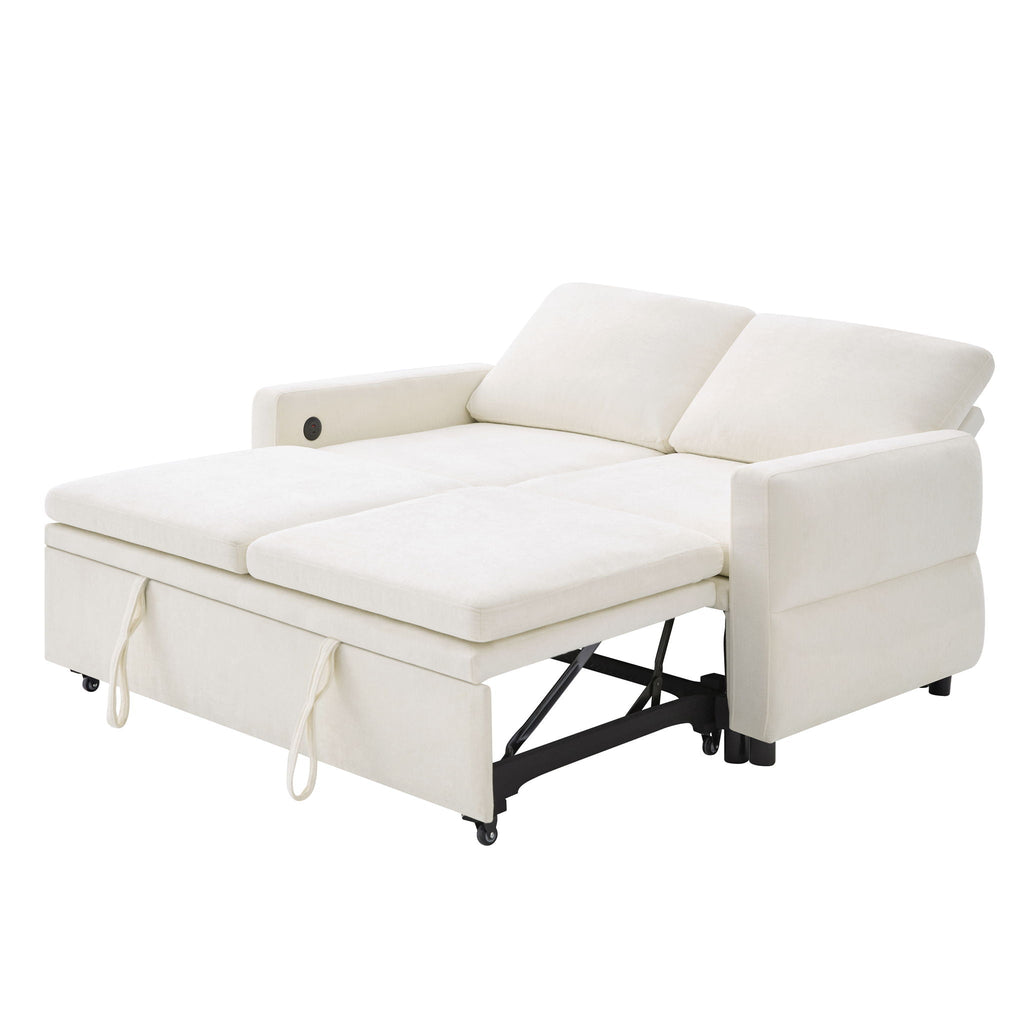 Convertible Sofa Bed Loveseat With Adjustable Backrest And USB Ports