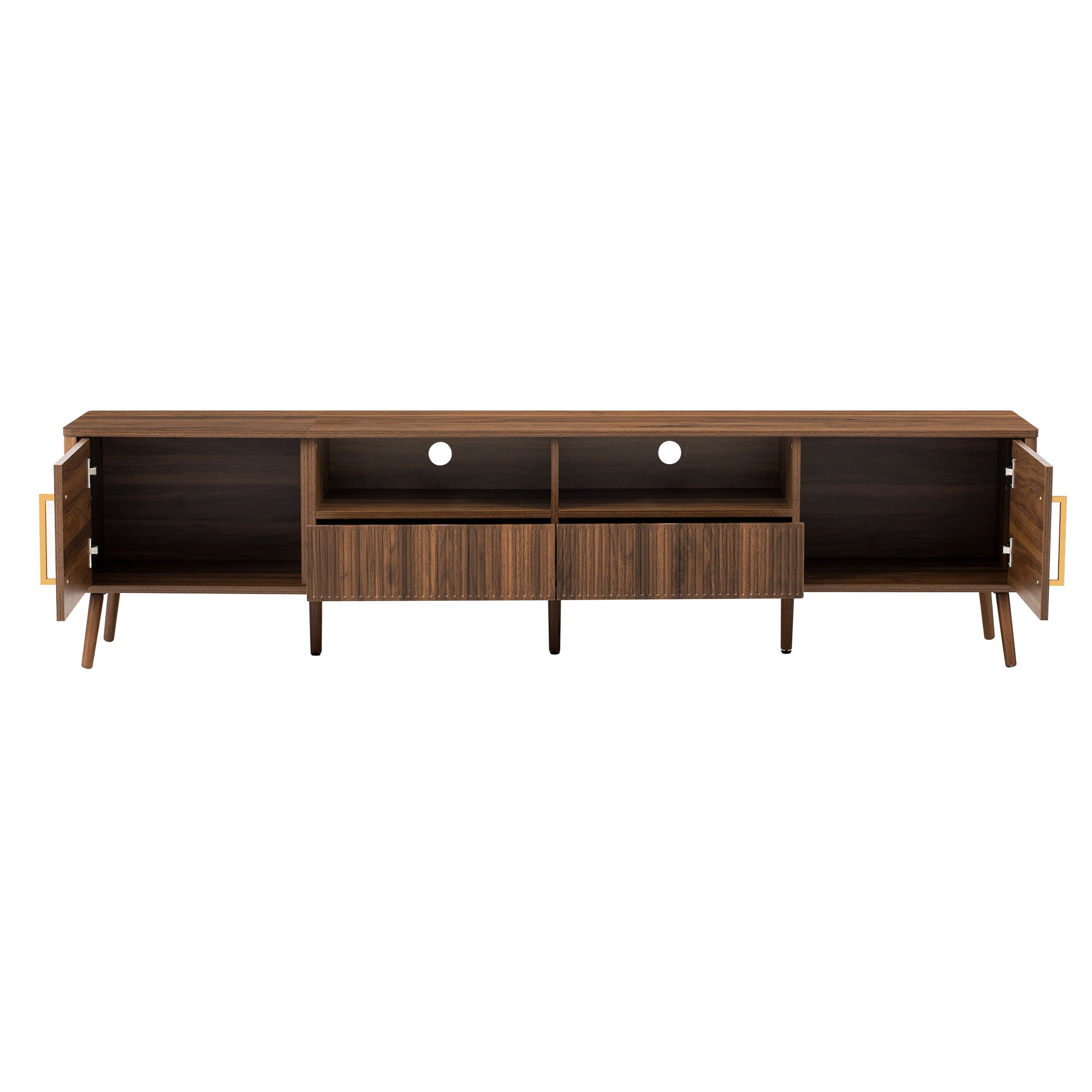 TV Stand For TVs Up To 85" With Soft-Close Doors, Open Shelf, Cable Management - Walnut