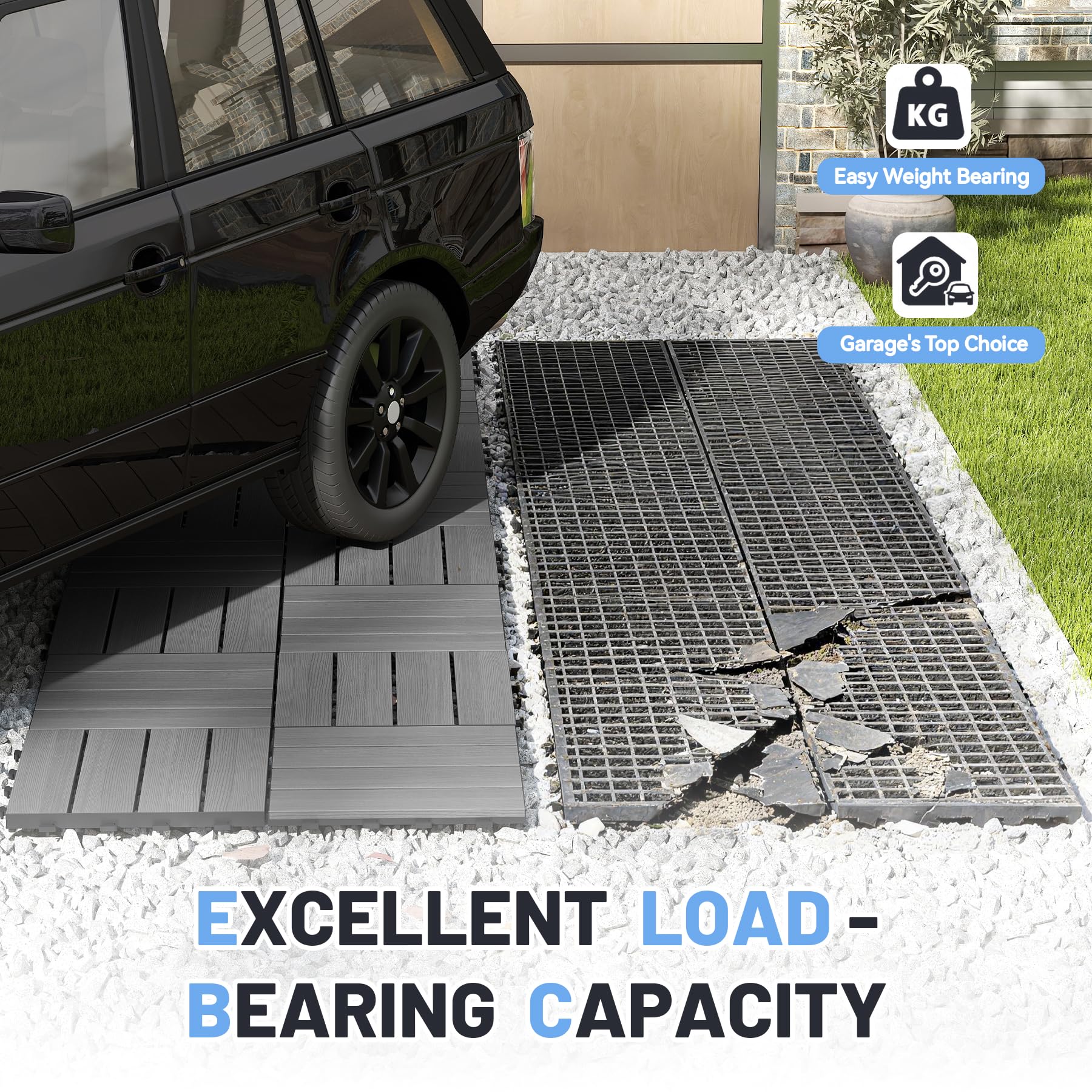 44 Pcs Interlocking Deck Tiles, 12" x 12" HDPE Outdoor Flooring