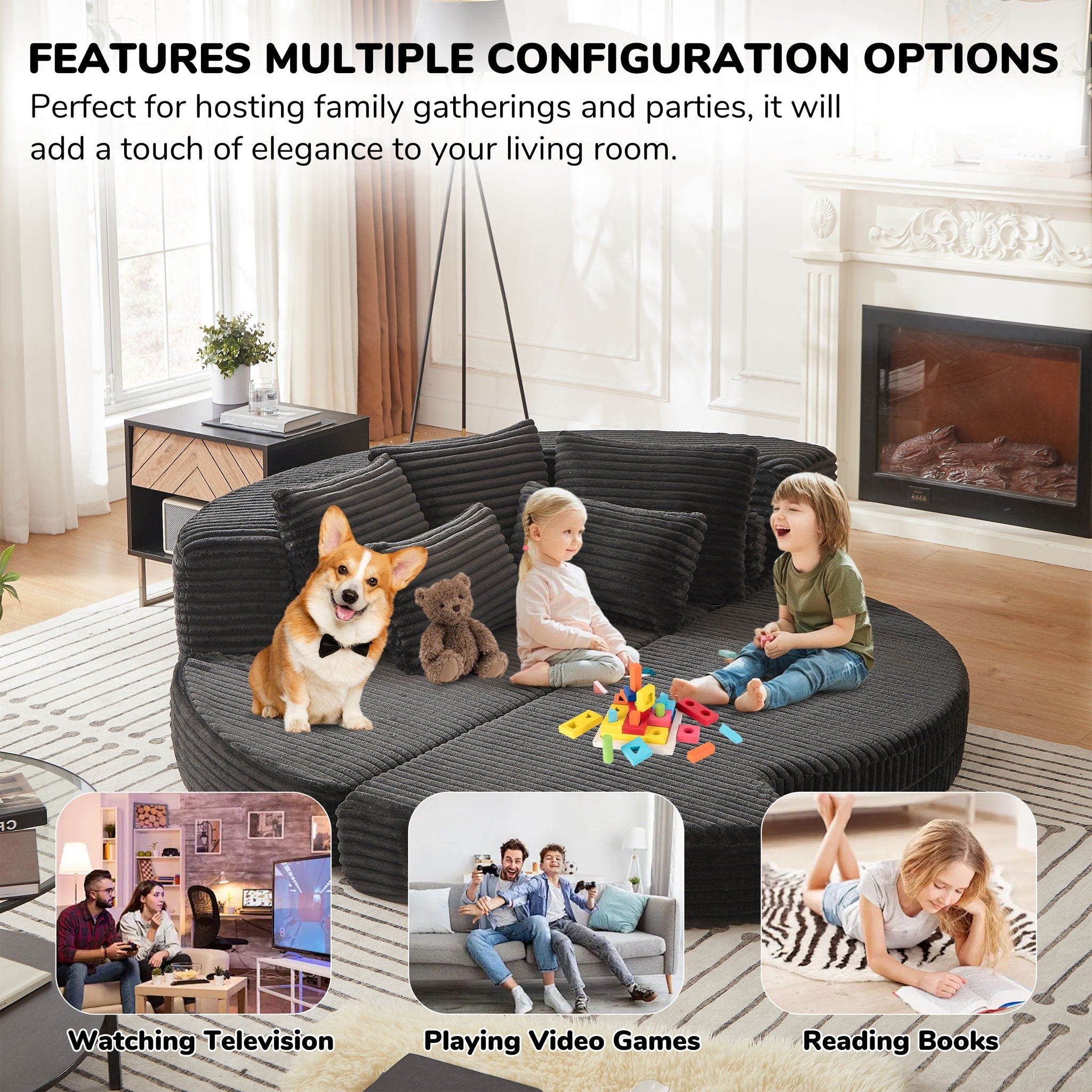 Semi Circular 2 In 1 Sofa Bed With Neck Pillow And Throw Pillows