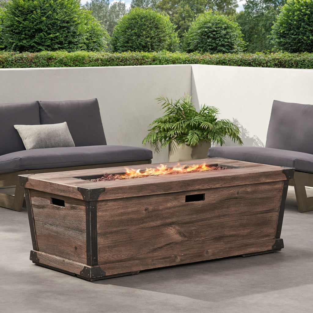 Outdoor Patio Rectangle Gas Burning Fire Pit - Wood Pattern