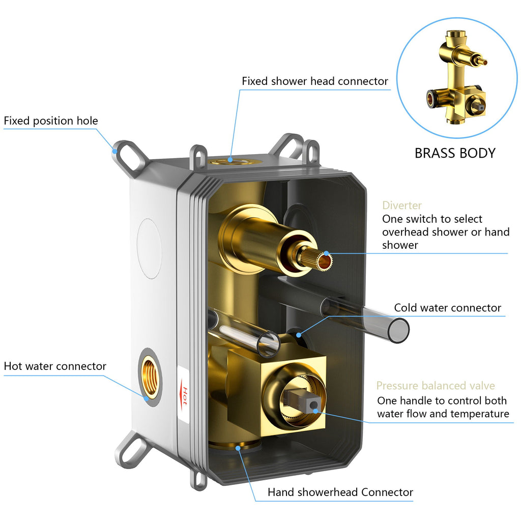 Dual Shower Head System With 12" Wall Mounted Square Rain Shower And Rough In Valve