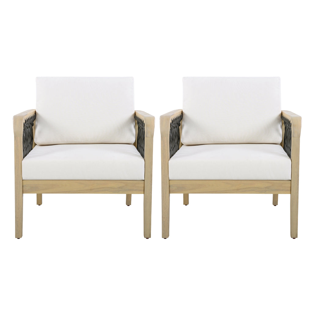 Outdoor Acacia Wood Club Chair with Handwoven Rope (Set of 2)
