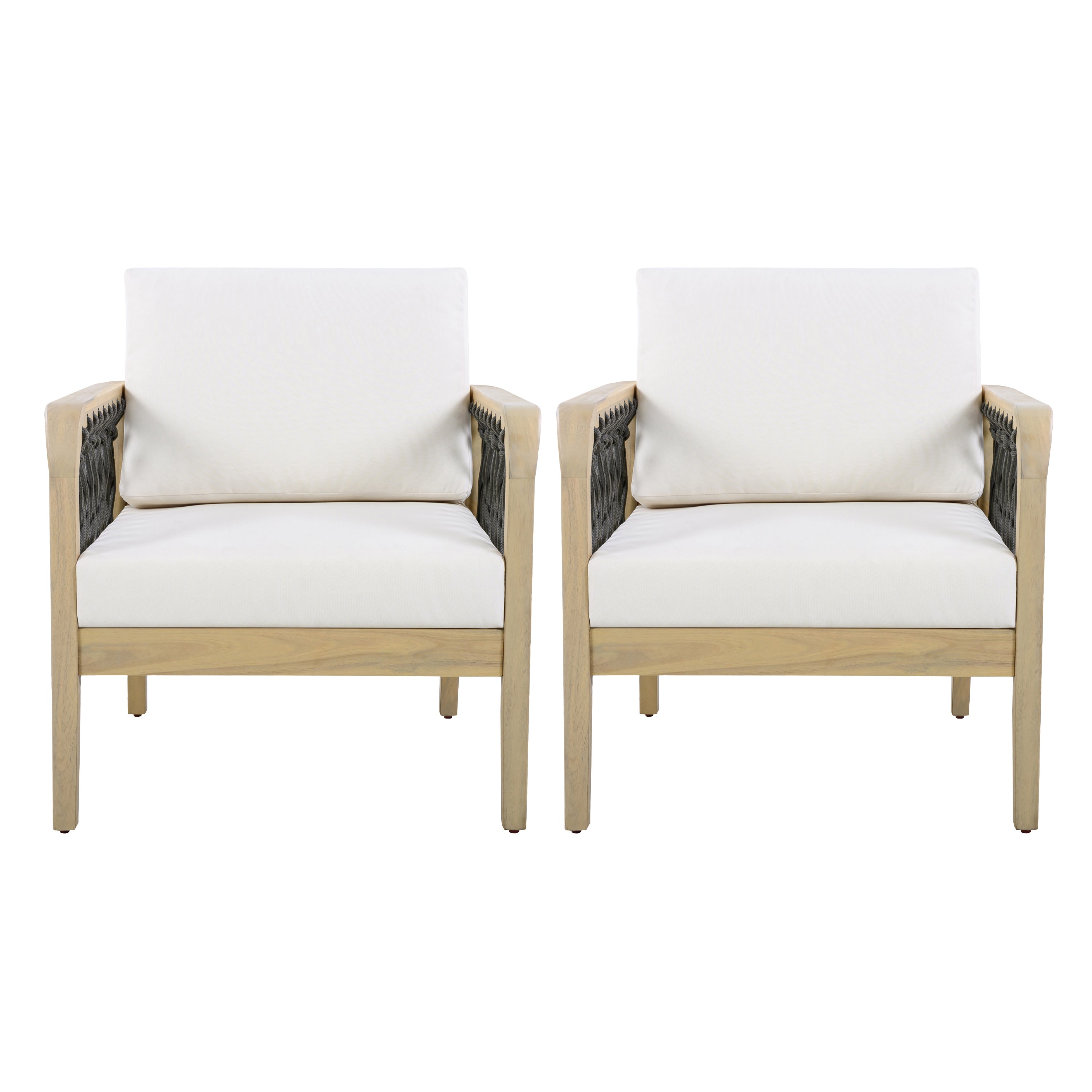 Outdoor Acacia Wood Club Chair with Handwoven Rope (Set of 2)