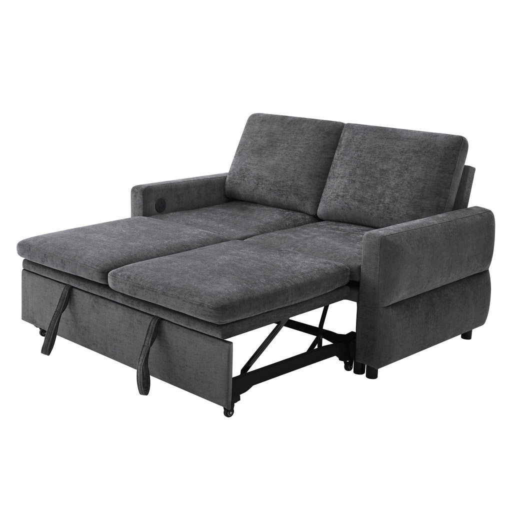 Convertible Sofa Bed Loveseat With Adjustable Backrest And USB Ports