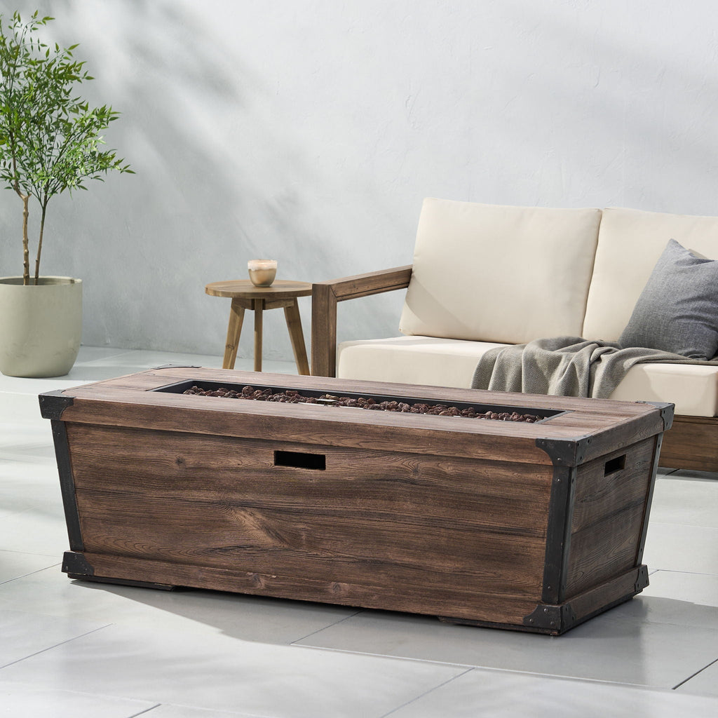 Outdoor Patio Rectangle Gas Burning Fire Pit - Wood Pattern